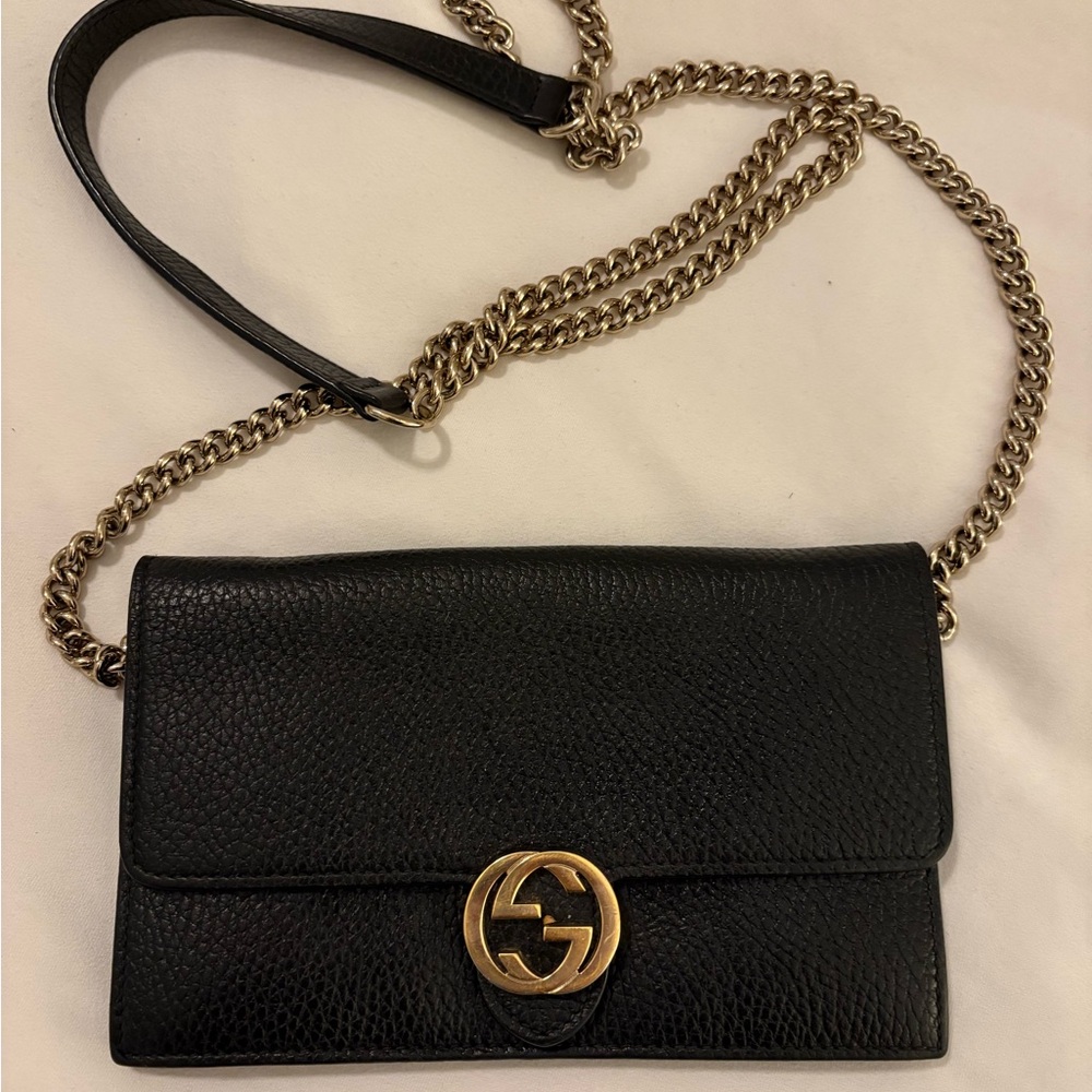 Gucci Black and Gold Crossbody Bag with Interlocking GG
